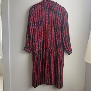 Vintage Striped Navy and Royal Red Drop Waist Dress